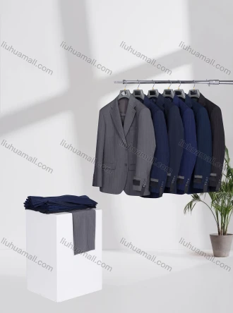 Wholesale Men's Business Lapel Single Breasted Striped Flap Pockets Blazer Jacket & Pants 2 Piece Set X8028#, LIUHUA CLOTHING WHOLESALE