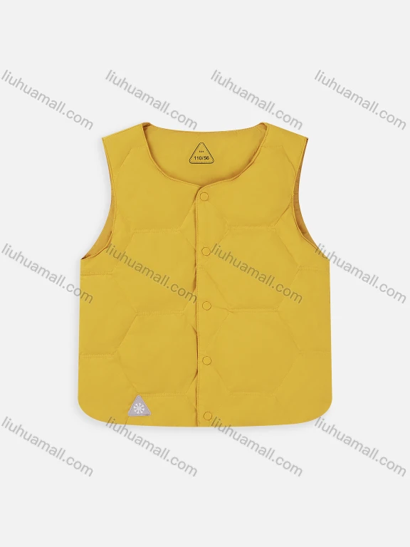 Wholesale Girls' Sleeveless Round Neck Button Down Diamond Stitch Puffer Vest Coats