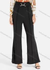 Wholesale Women's High Waist Buckle Belted Solid Flared Trousers - Liuhuamall