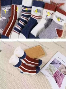 Wholesale Kid's Comfy Cartoon & Striped Print Crew Medium Coral Velvet Socks (10 pairs of socks in one package, LIUHUA CLOTHING WHOLESALE