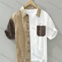 Wholesale Men's Casual Shirt Collar Colorblock Button Down Patch Pockets Shirt 2517# preview