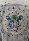 Wholesale Women's Casual Rhinestone Pearl Rivets Decor Tiger Embroidery Pockets Distressed Denim Jacket - Liuhuamall