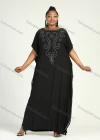 Wholesale Women's African Plus Size Vintage Round Neck Robe Batwing Sleeve Floral Embroidery Plain Kaftan Dress - Liuhuamall