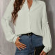 Women's Casual Plain Stand Collar Long Sleeve Button Down Ruffle Trim Shirt 33# Clothing Wholesale Market -LIUHUA