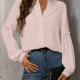 Women's Casual Plain Stand Collar Long Sleeve Button Down Ruffle Trim Shirt 4# Clothing Wholesale Market -LIUHUA