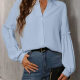 Women's Casual Plain Stand Collar Long Sleeve Button Down Ruffle Trim Shirt 7# Clothing Wholesale Market -LIUHUA