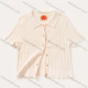 Wholesale Girls Casual Plain Collared Short Sleeve Button Down Hollow Out Shirt MB22BMY631# Beige Clothing Wholesale Market Liuhua