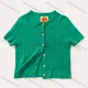 Wholesale Girls Casual Plain Collared Short Sleeve Button Down Hollow Out Shirt MB22BMY631# Green Clothing Wholesale Market Liuhua