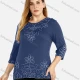 Wholesale Women's Plus Size Round Neck 3/4 Sleeve Embroidery Casual Top 11# Clothing Wholesale Market Liuhua