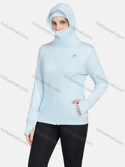Wholesale Women's Sporty Hooded Windproof Slim Fit Dual Pockets Long Sleeve Jackets 1389-Blue#