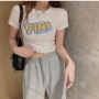 Wholesale Women's Casual Letter Graphic Round Neck Short Sleeve Tee 1013# preview