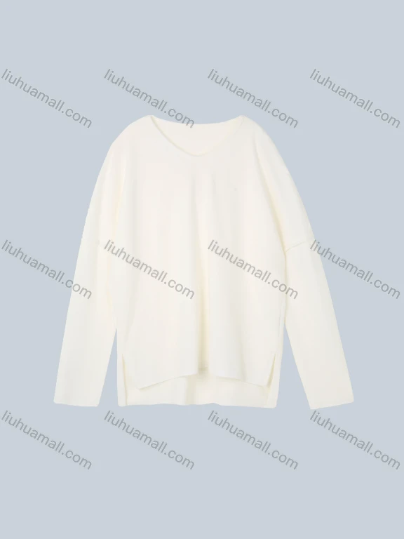 Wholesale Women's Casual V Neck Drop Shoulder Split Side High Low Hem Plain Sweater