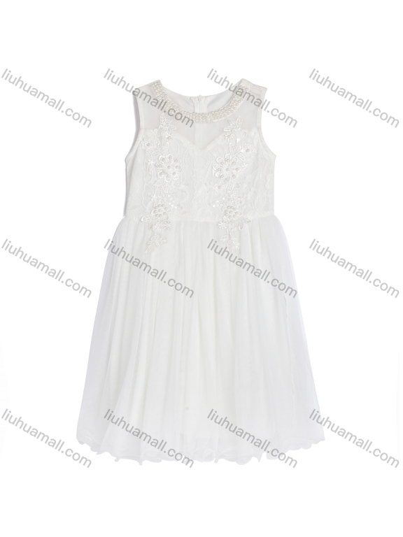 Wholesale Girls Sleeveless Zip Back Embroidery Beads Lace Flower Girl Dress