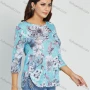 Wholesale Women's Round Neck 3/4 Sleeve Curved Hem Floral Print Blouse 21015# preview