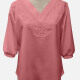 Woman's Casual V Neck Half Sleeve Crochet Splicing Plain Blouses Top 20# Clothing Wholesale Market -LIUHUA