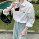Wholesale Women's Minimalist Cotton Polo Shirt, Double Button Embroidery Loose Long Sleeve Top, New for Spring & Autumn White Clothing Wholesale Market Liuhua