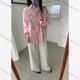 Wholesale Women's Minimalist Cotton Polo Shirt, Double Button Embroidery Loose Long Sleeve Top, New for Spring & Autumn Pink Clothing Wholesale Market Liuhua