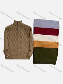 Wholesale Men's Casual Long Sleeve Quarter Zipper Texture Knit Sweater, LIUHUA CLOTHING WHOLESALE