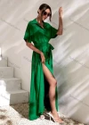Wholesale Women's Fashion Plain Button Front Short Sleeve Split Maxi Shirt Dress With Belt - Liuhuamall