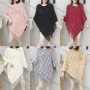 Wholesale Women's Casual V Neck Plaid Scarf Hem Knit Cape D1820# preview