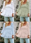 Wholesale Women's Casual Plain Square Neck Shirred Long Sleeve Ruffle Hem Blouse - Liuhuamall