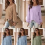 Wholesale Women's Casual Plain Round Neck Ruffle Trim Long Sleeve Crossover Blouse preview