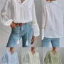 Wholesale Women's Casual Plain Swiss Dot Tassel Cord Long Sleeve Blouse preview