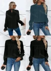 Wholesale Women's Casual Plain Stand Collar Ruched Long Sleeve Blouse - Liuhuamall