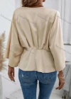 Wholesale Women's Casual Plain V Neck Long Sleeve Ruffle Hem Blouse - Liuhuamall