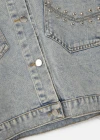 Wholesale Women's Fashion Rivets Double Pockets Pearl Decor Distressed Denim Jacket - Liuhuamall