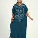 Women's African Plus Size Vintage Round Neck Robe Batwing Sleeve Floral Embroidery Plain Kaftan Dress 12# Clothing Wholesale Market -LIUHUA