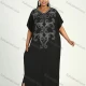 Wholesale Women's African Plus Size Vintage Round Neck Robe Batwing Sleeve Floral Embroidery Plain Kaftan Dress Black Clothing Wholesale Market Liuhua