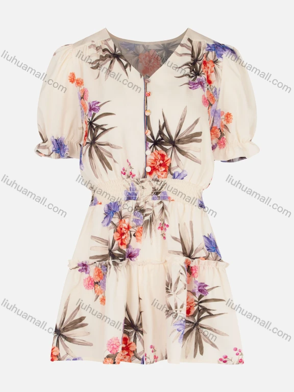 Wholesale Women's Casual V Neck Short Sleeve Button Front Floral Print Romper