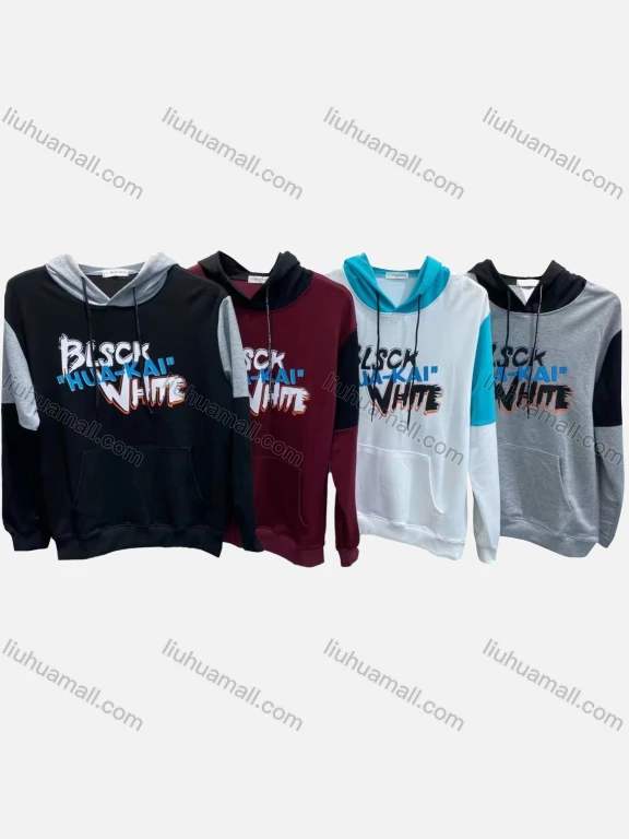 Wholesale Men's 100%Cotton Casual Letter Print Drawstring Round Neck Long Sleeve Hoodie