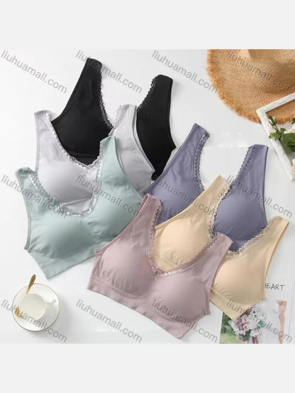 Wholesale Women's Basics Plain Breathable Lace Trim Built-in Bra Lingerie 212#