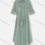 Wholesale Women's Stand Collar Buckle Strap Cuff Buttons Flap Pockets Belted Curved Hem Plain Maxi Shirt Dress preview