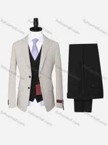 Wholesale Men's Formal Business Lapel Plain Two Button Blazer Jacket & Single Breasted Waistcoat & Pants 3 Piece Suit Set, LIUHUA CLOTHING WHOLESALE