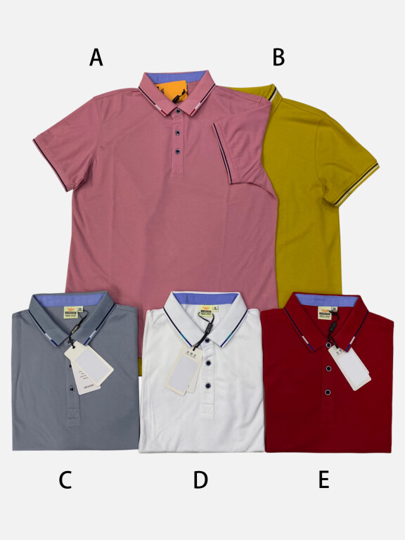 Men's Casual Plain Short Sleeve Striped Trim Polo Shirts, Clothing Wholesale Market -LIUHUA, 