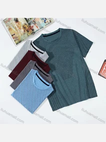 Wholesale Men's Althetic Short Sleeve Crew Neck Striped T-shirts, LIUHUA CLOTHING WHOLESALE