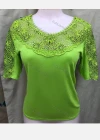 Wholesale Women's Vintage 3/4 Sleeve Guipure Lace Trim Embroidery Plain Tops - Liuhuamall
