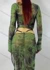 Wholesale Women's Sexy Bateau Neck Bell Sleeve Graffiti Print Mesh Semi-sheer Graphic Top Q21TP458# - Liuhuamall