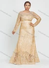 Wholesale Women's Glamorous Long Sleeve Mesh Embroidery Round Neck Lace Floor Length Evening Dress - Liuhuamall