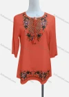 Wholesale Women's Casual Floral Embroidery 3/4 Sleeve Tie Neck Tunic - Liuhuamall