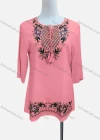 Wholesale Women's Casual Floral Embroidery 3/4 Sleeve Tie Neck Tunic - Liuhuamall