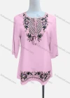 Wholesale Women's Casual Floral Embroidery 3/4 Sleeve Tie Neck Tunic - Liuhuamall