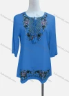 Wholesale Women's Casual Floral Embroidery 3/4 Sleeve Tie Neck Tunic - Liuhuamall