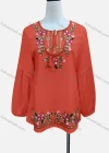 Wholesale Women's Casual Floral Embroidery Splicing Long Sleeve Tie Neck Blouse - Liuhuamall