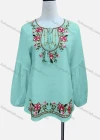 Wholesale Women's Casual Floral Embroidery Splicing Long Sleeve Tie Neck Blouse - Liuhuamall
