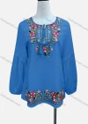 Wholesale Women's Casual Floral Embroidery Splicing Long Sleeve Tie Neck Blouse - Liuhuamall