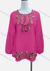 Wholesale Women's Casual Floral Embroidery Splicing Long Sleeve Tie Neck Blouse - Liuhuamall
